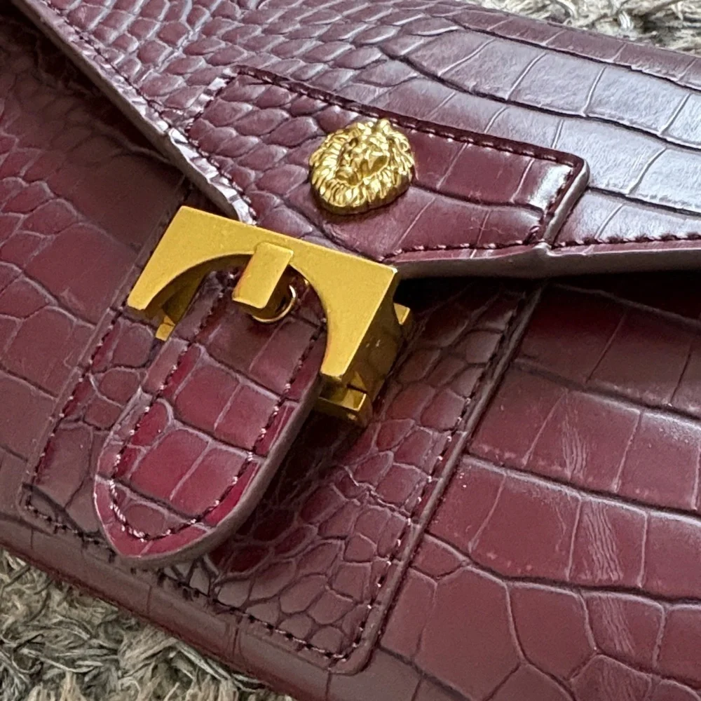 Anne Klein Burgundy Croc-Embossed Clutch Removable Shoulder Strap